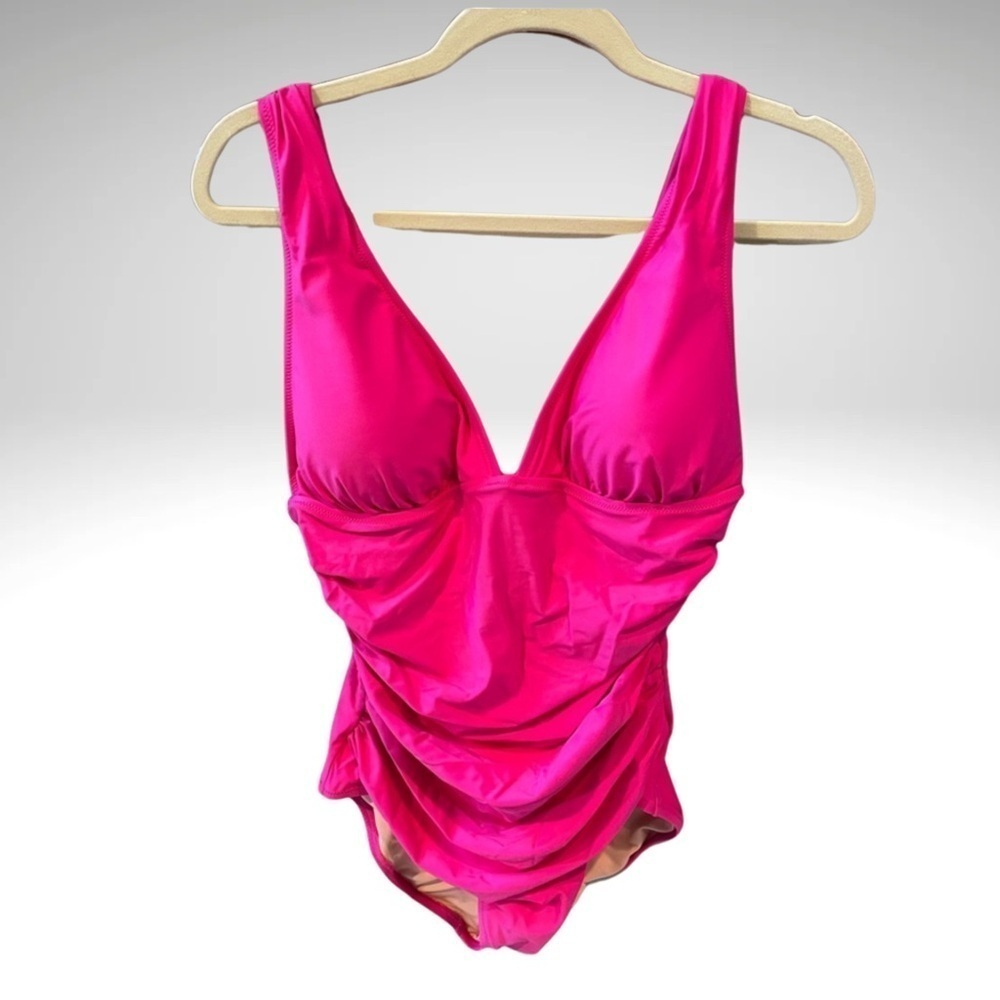 NWT J. Crew Flamingo Pink Full Coverage Lined Ruched Side Padded Cup Swimsuit